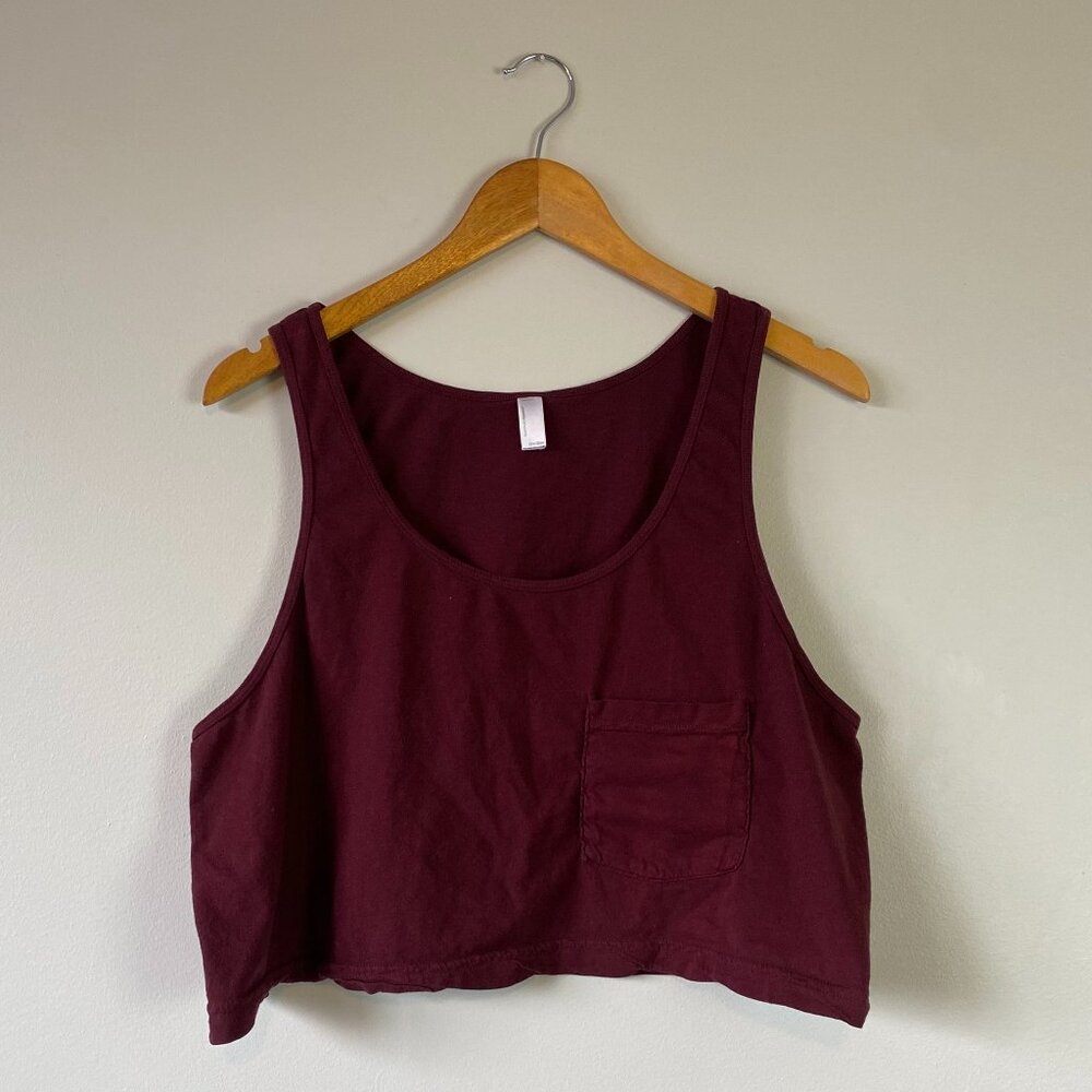 American Apparel One Size Burgundy Deep Red Crop Tank Top w Pocket